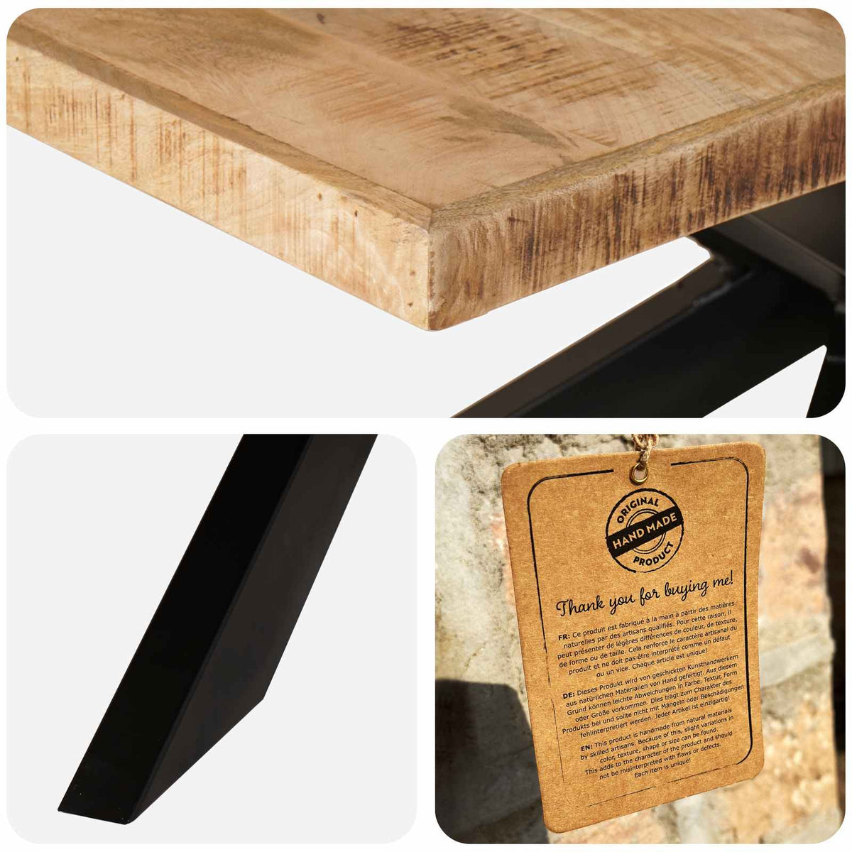 285963 vidaXL Dining Table 180x90x76 cm Solid Rough Mango Wood