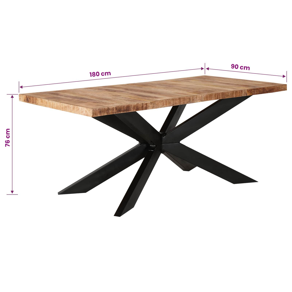 285963 vidaXL Dining Table 180x90x76 cm Solid Rough Mango Wood