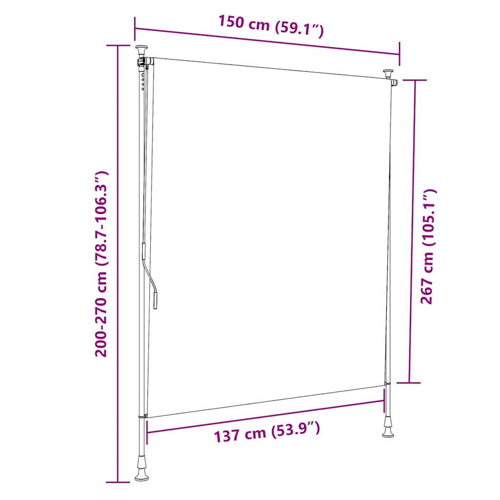 Outdoor Roller Blind 150x270 cm Cream