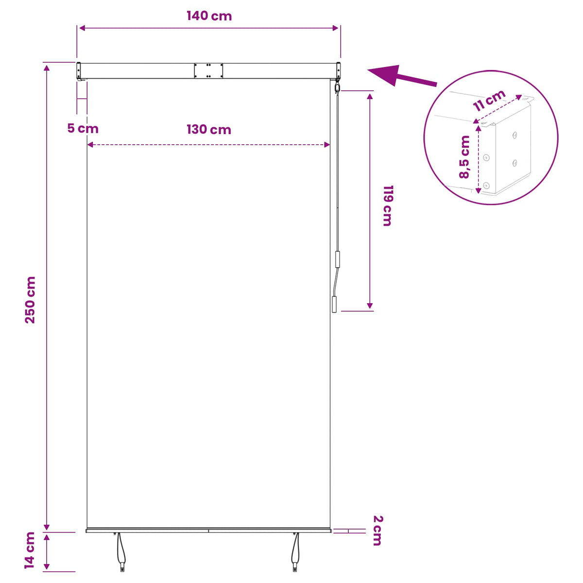145972 vidaXL Outdoor Roller Blind 140x250 cm Orange and Brown