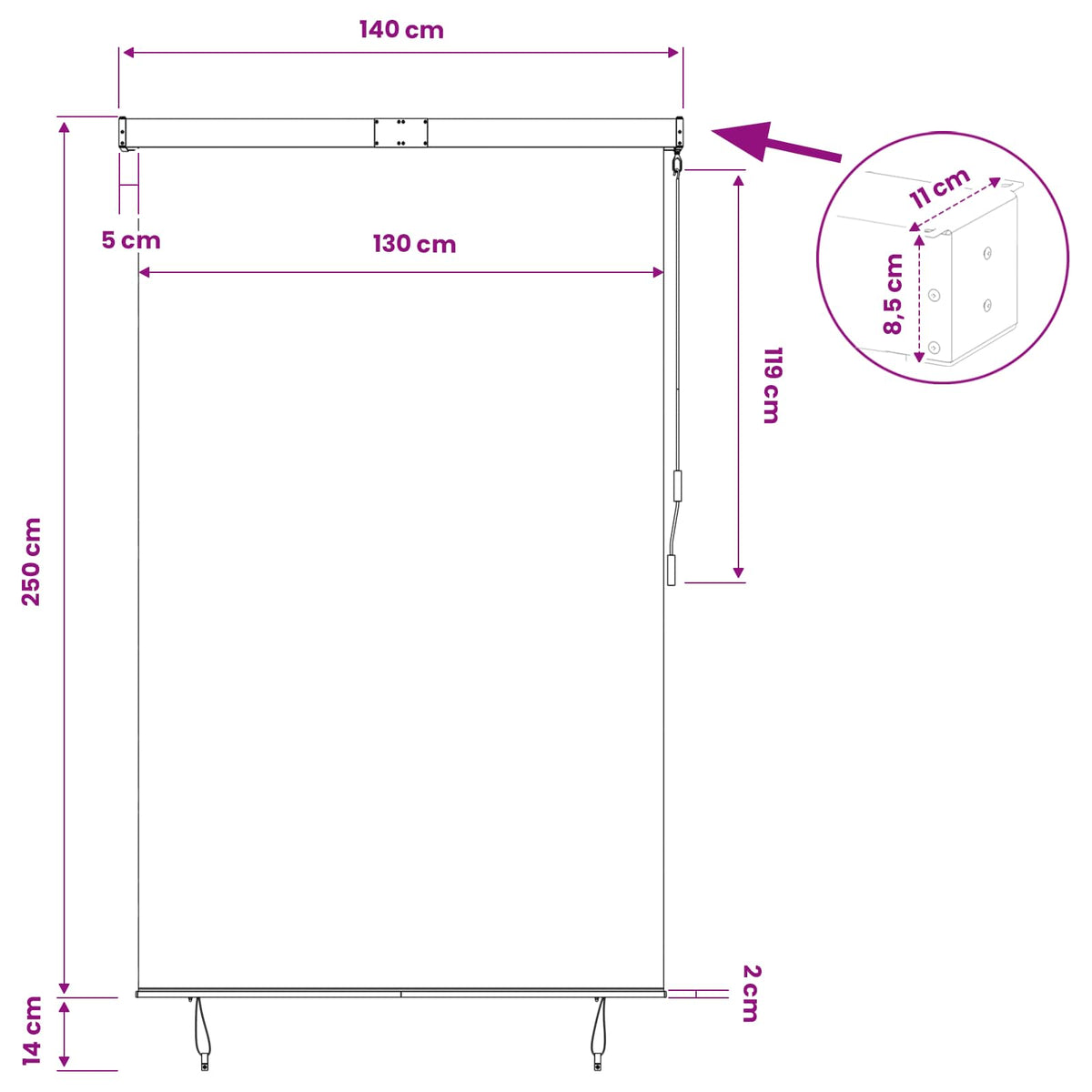 Outdoor Roller Blind 160x250 cm White and Orange