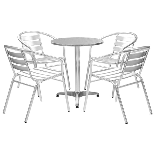 Dining Set | Silver | Aluminium | Medium | Stackable | 5 Piece Dining Set
