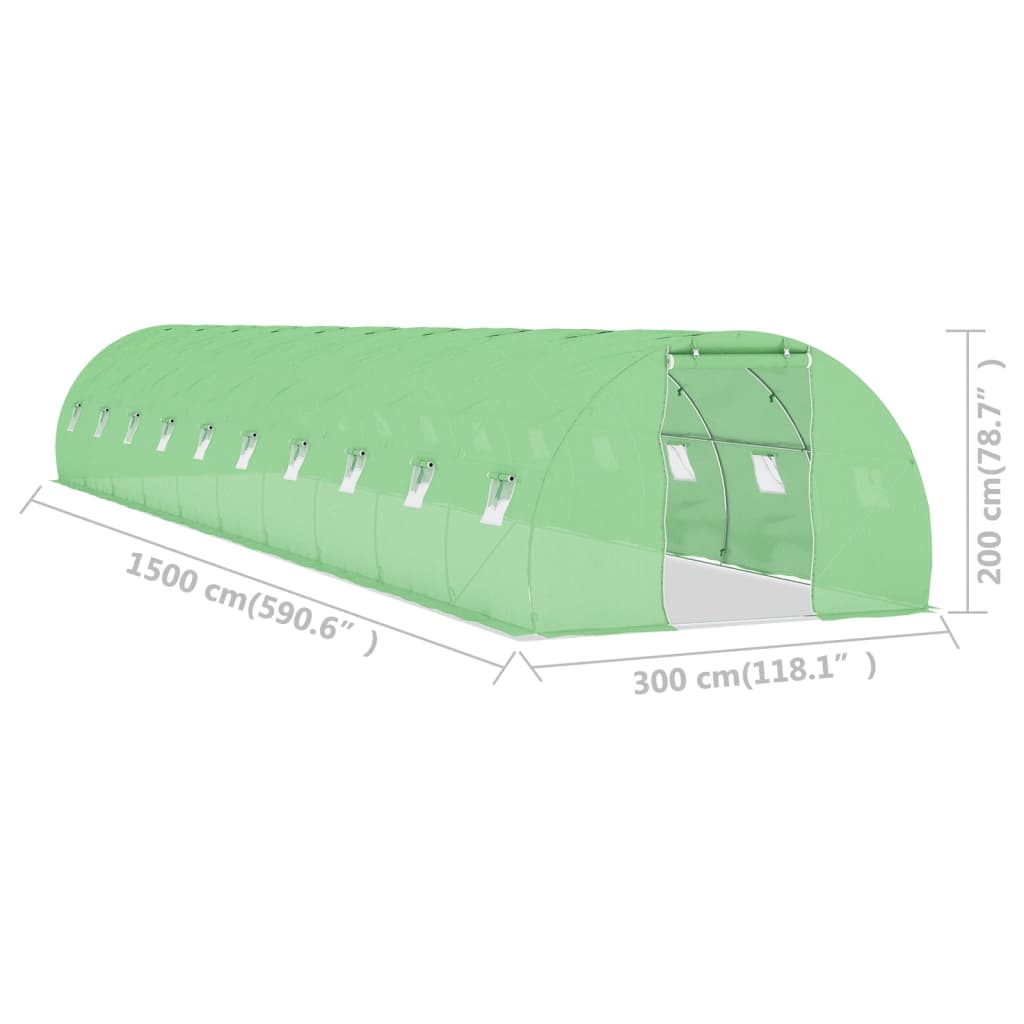 Greenhouse | Green | 140 g/m² PE mesh fabric, galvanised steel | 45 m²