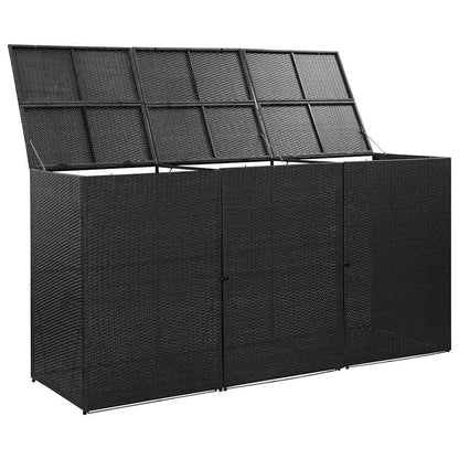 46734 vidaXL Triple Wheelie Bin Shed Black 229x78x120 cm Poly Rattan
