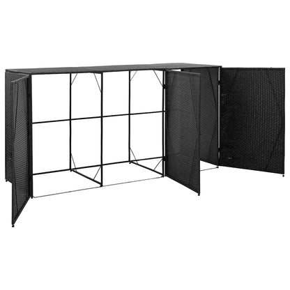 46734 vidaXL Triple Wheelie Bin Shed Black 229x78x120 cm Poly Rattan