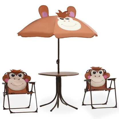 Garden Table And Chair | Brown | Steel, Polyester | Kid-sized | Foldable