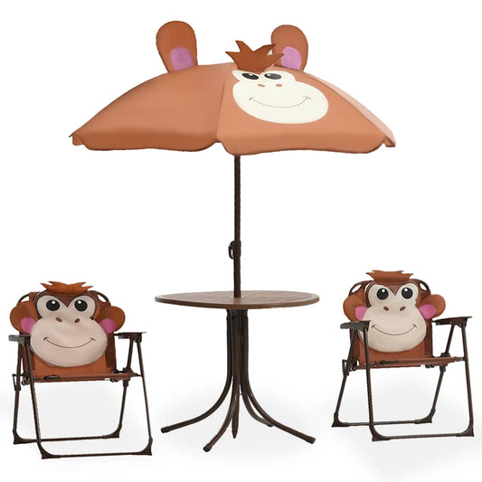 Garden Table And Chair | Brown | Steel, Polyester | Kid-sized | Foldable