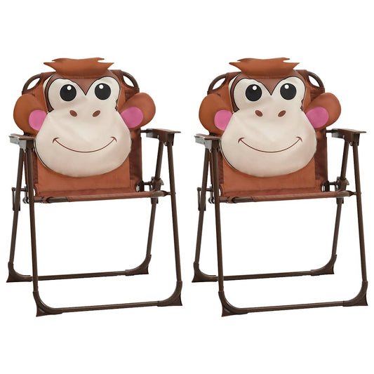 Garden Table And Chair | Brown | Steel, Polyester | Kid-sized | Foldable