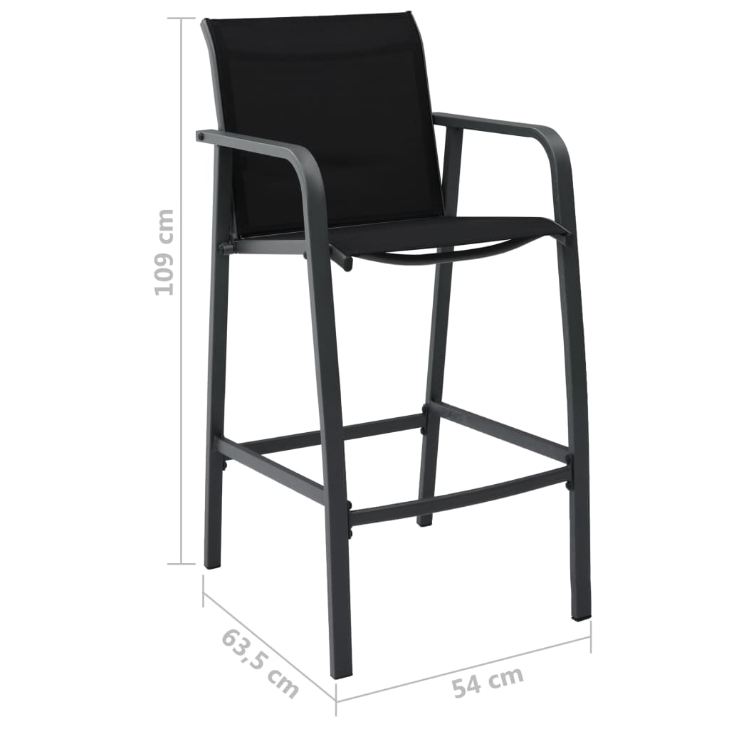 Garden Bar Chair | Set of 2 | Black | Steel, Textilene | Standard