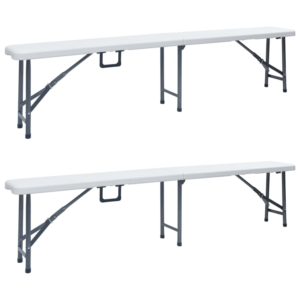 Patio Bench | Set of 2 | White, Black | Steel, HDPE | Large | Foldable