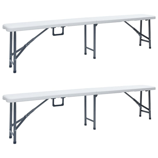 Patio Bench | Set of 2 | White, Black | Steel, HDPE | Large | Foldable