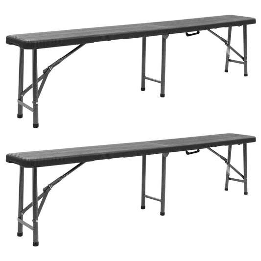 Garden Bench | Set of 2 | Black | Powder-coated steel, HDPE | 180 cm