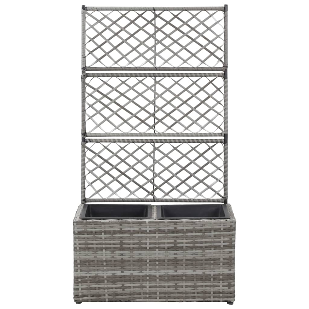 Trellis Raised Bed with 2 Pots 58x30x107 cm Poly Rattan Grey