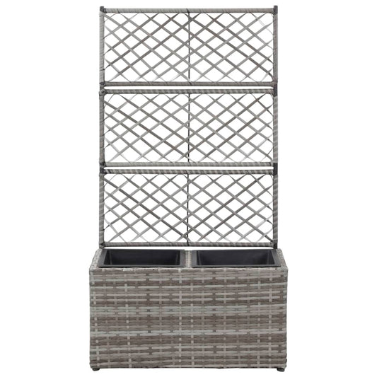 Trellis Raised Bed with 2 Pots 58x30x107 cm Poly Rattan Grey