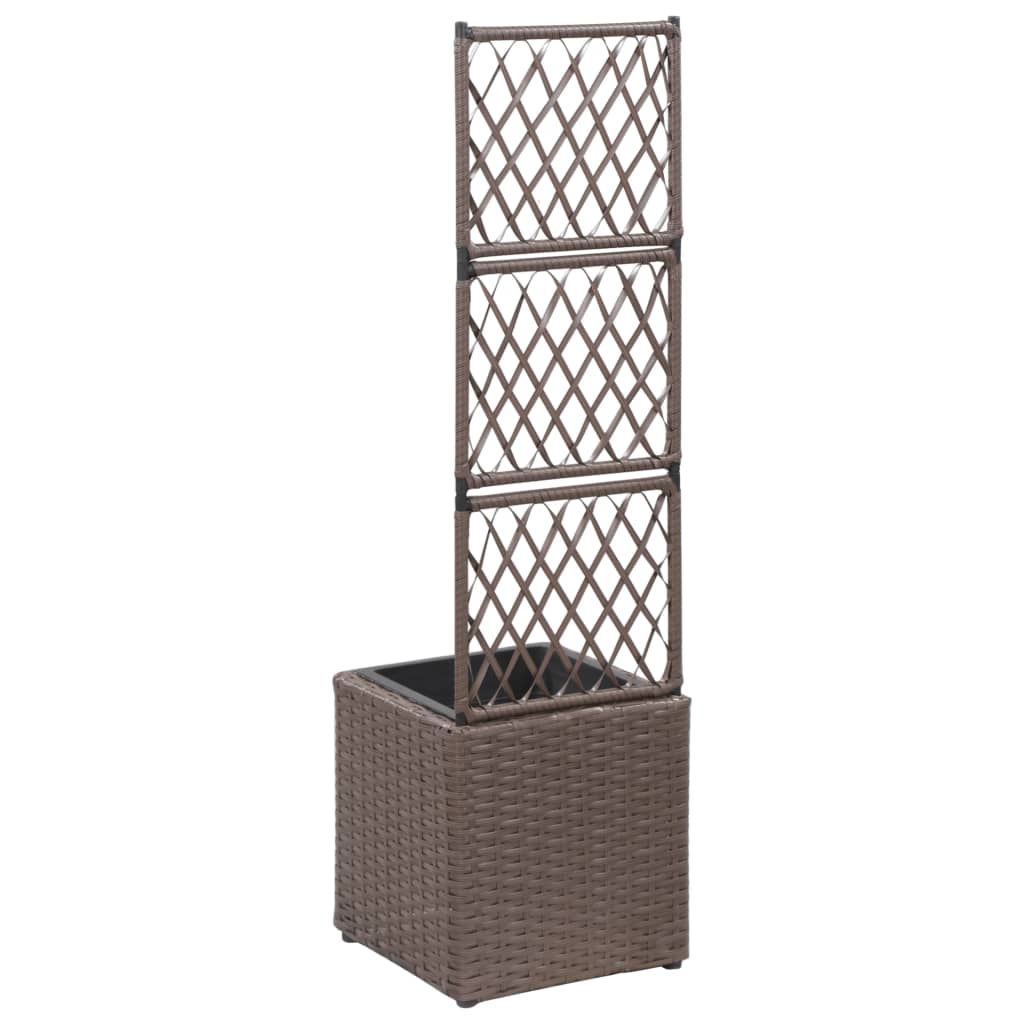 Trellis Raised Bed with 1 Pot 30x30x107 cm Poly Rattan Brown