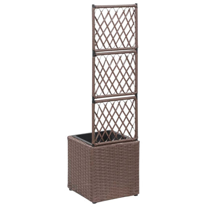 Trellis Raised Bed with 1 Pot 30x30x107 cm Poly Rattan Brown