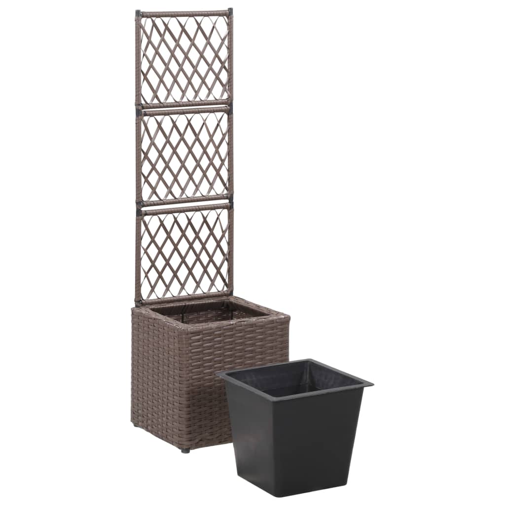 Trellis Raised Bed with 1 Pot 30x30x107 cm Poly Rattan Brown