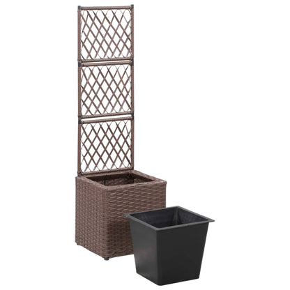 Trellis Raised Bed with 1 Pot 30x30x107 cm Poly Rattan Brown