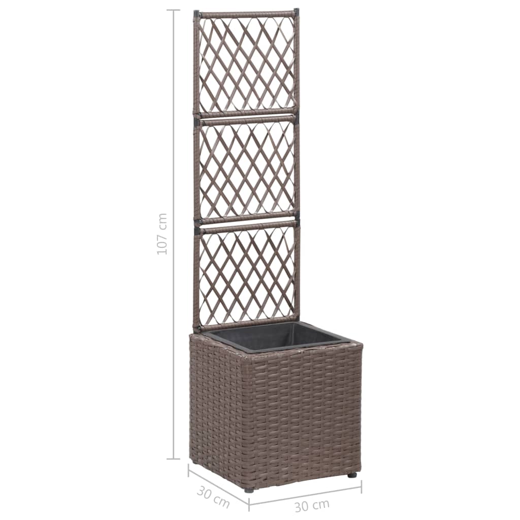 Trellis Raised Bed with 1 Pot 30x30x107 cm Poly Rattan Brown