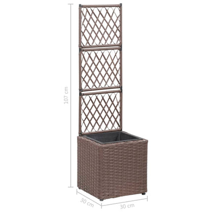 Trellis Raised Bed with 1 Pot 30x30x107 cm Poly Rattan Brown
