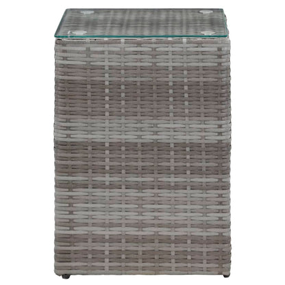 Side Table with Glass Top Grey 35x35x52 cm Poly Rattan