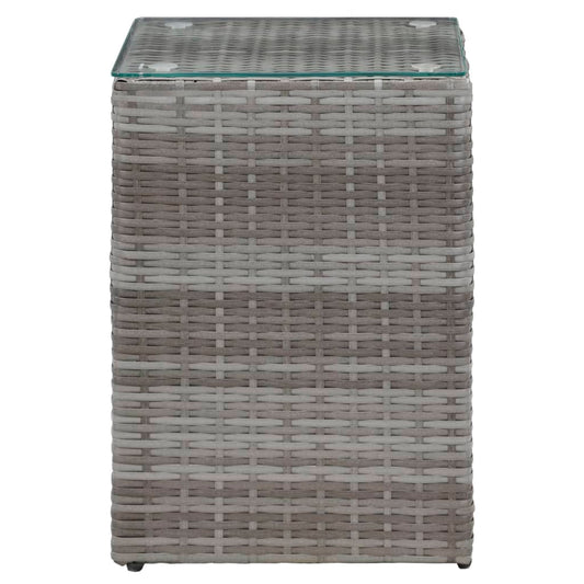 Side Table with Glass Top Grey 35x35x52 cm Poly Rattan