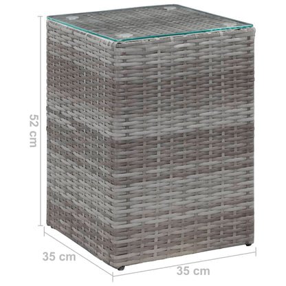 Side Table with Glass Top Grey 35x35x52 cm Poly Rattan