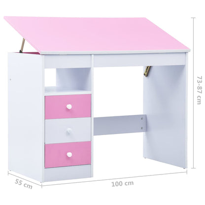 287447 vidaXL Children Drawing Study Desk Tiltable Pink and White