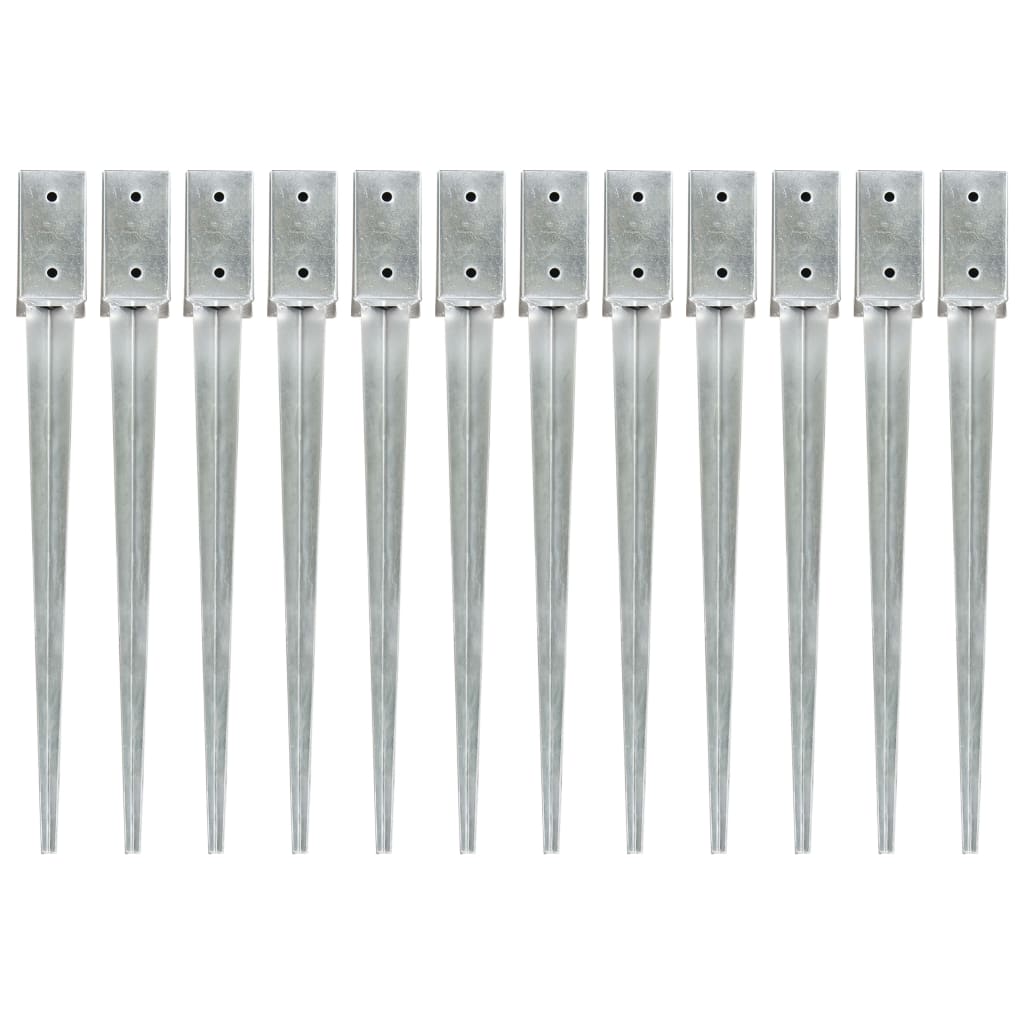 Ground Spikes 12 pcs Silver 7x7x75 cm Galvanised Steel