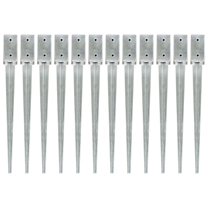 Ground Spikes 12 pcs Silver 7x7x75 cm Galvanised Steel