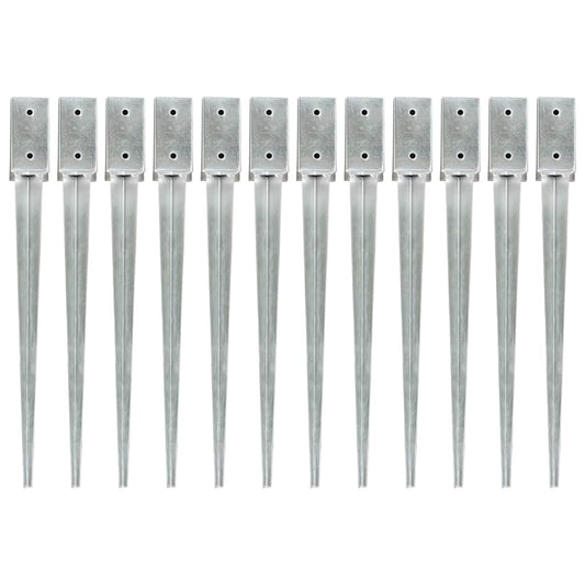145403 vidaXL Ground Spikes 12 pcs Silver 7x7x75 cm Galvanised Steel