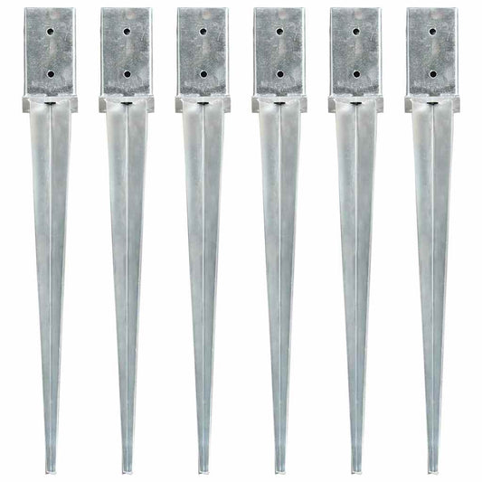 145408 vidaXL Ground Spikes 6 pcs Silver 8x8x76 cm Galvanised Steel