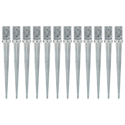 Ground Spikes 12 pcs Silver 8x8x76 cm Galvanised Steel