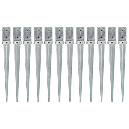 145409 vidaXL Ground Spikes 12 pcs Silver 8x8x76 cm Galvanised Steel