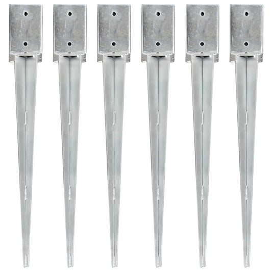 145414 vidaXL Ground Spikes 6 pcs Silver 9x9x75 cm Galvanised Steel