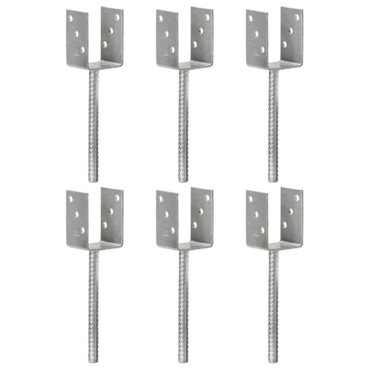 145312 vidaXL Fence Anchors 6 pcs Silver 7x6x30 cm Galvanised Steel