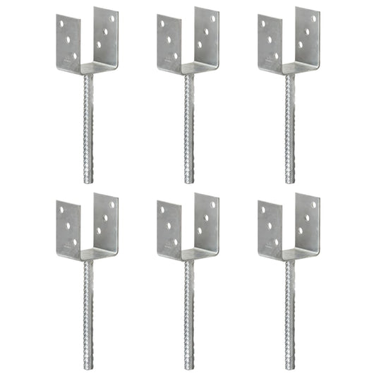 145314 vidaXL Fence Anchors 6 pcs Silver 8x6x30 cm Galvanised Steel