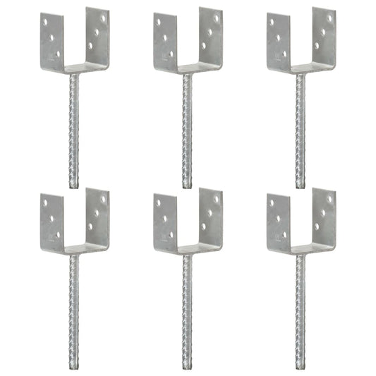 145316 vidaXL Fence Anchors 6 pcs Silver 9x6x30 cm Galvanised Steel