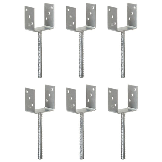 145318 vidaXL Fence Anchors 6 pcs Silver 10x6x30 cm Galvanised Steel