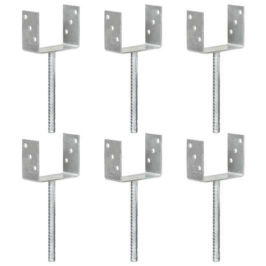 145320 vidaXL Fence Anchors 6 pcs Silver 12x6x30 cm Galvanised Steel