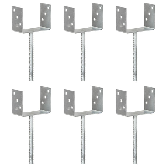 145322 vidaXL Fence Anchors 6 pcs Silver 14x6x30 cm Galvanised Steel