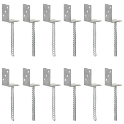 Fence Anchors 12 pcs Silver 8x6x30 cm Galvanised Steel