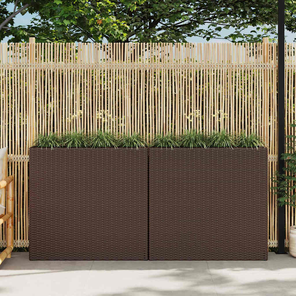 Garden Raised Bed with 4 Pots 2 pcs Poly Rattan Brown(2x41085)