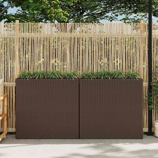 Garden Raised Bed with 4 Pots 2 pcs Poly Rattan Brown