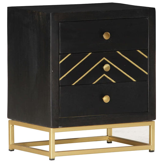 286517 vidaXL Bedside Cabinet Black and Gold 40x30x50 cm Solid Mango Wood