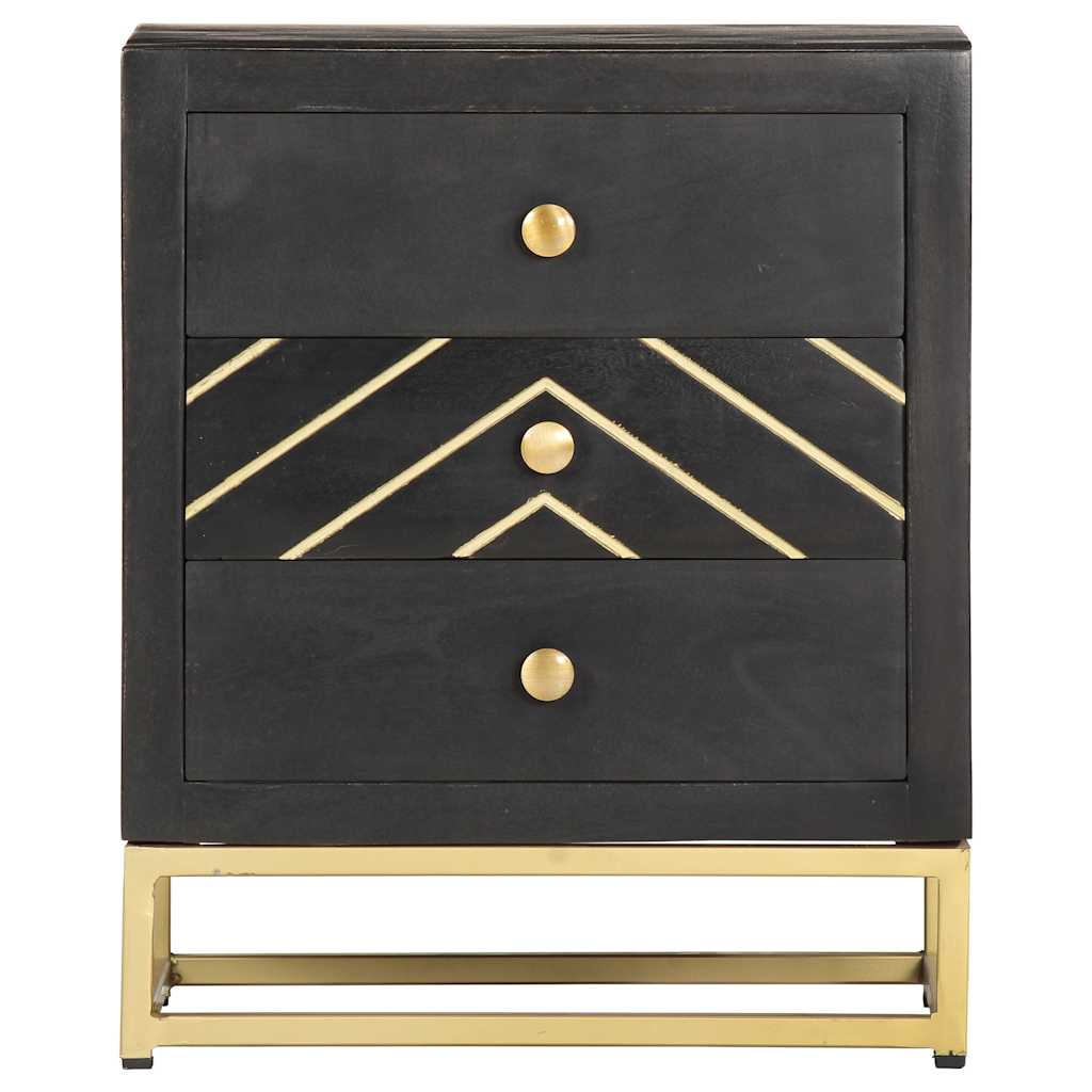 286517 vidaXL Bedside Cabinet Black and Gold 40x30x50 cm Solid Mango Wood