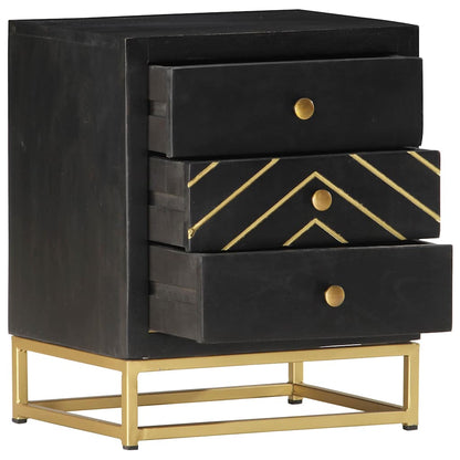 286517 vidaXL Bedside Cabinet Black and Gold 40x30x50 cm Solid Mango Wood