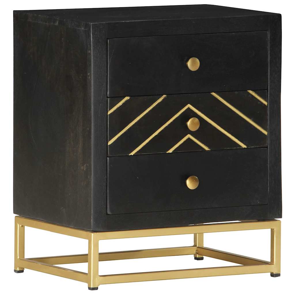 286517 vidaXL Bedside Cabinet Black and Gold 40x30x50 cm Solid Mango Wood