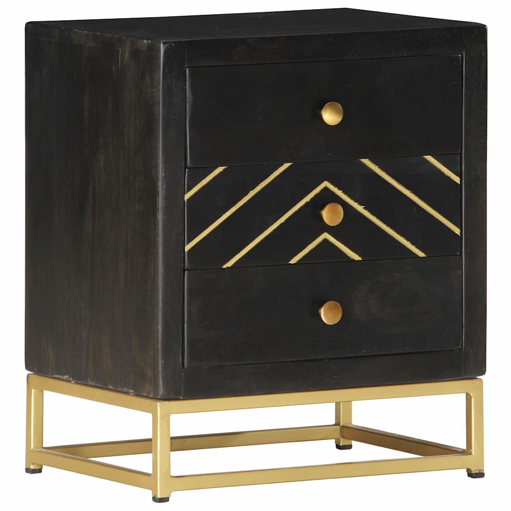 286517 vidaXL Bedside Cabinet Black and Gold 40x30x50 cm Solid Mango Wood