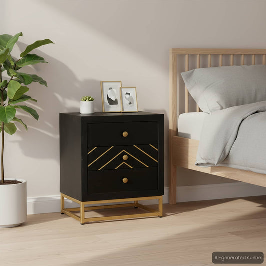 286517 vidaXL Bedside Cabinet Black and Gold 40x30x50 cm Solid Mango Wood